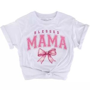 Blessed Mama Pink Ribbon Bow Tie T-Shirt